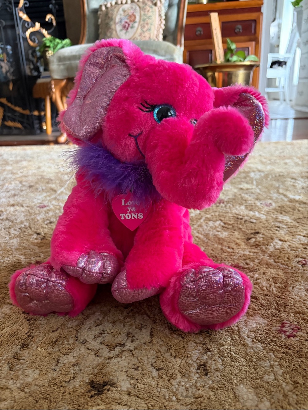 First & Main Plush Pink Elephant Stuffed Toy with Purple Collar Gal Pal NWOT
